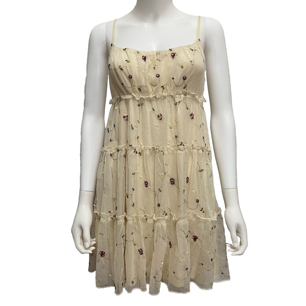 Trixxi Floral Womens Mini Dress Embroidered Spaghetti Strap Size M